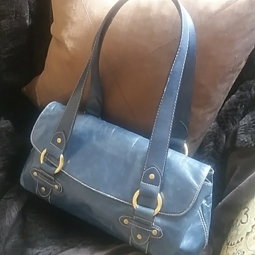 Navy Blue Leather Shoulder Purse